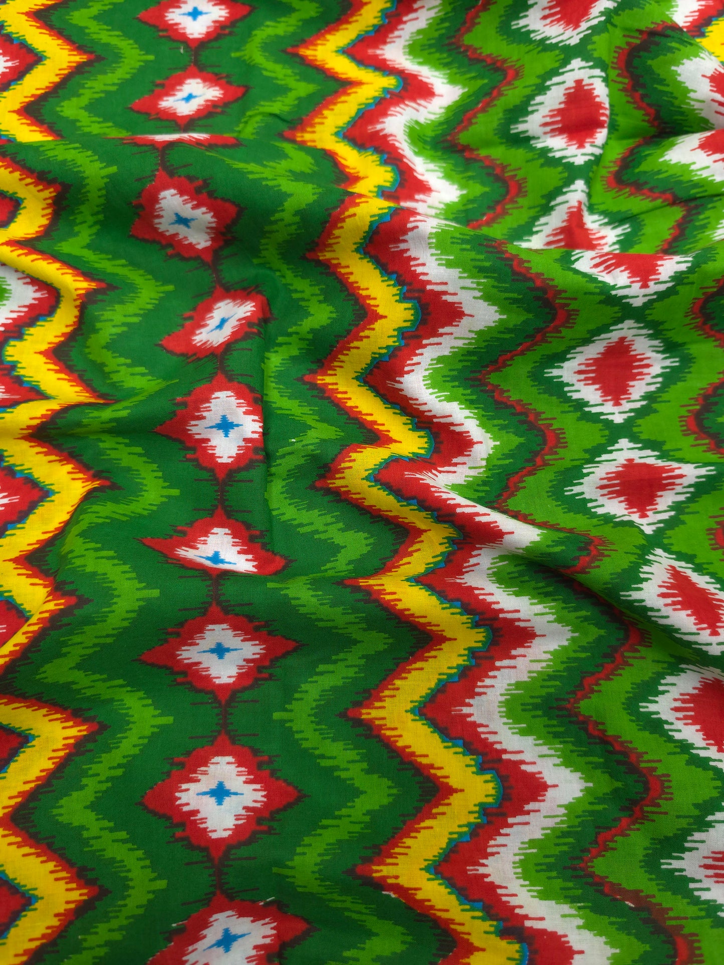 Green Ikat Print Cotton Fabric