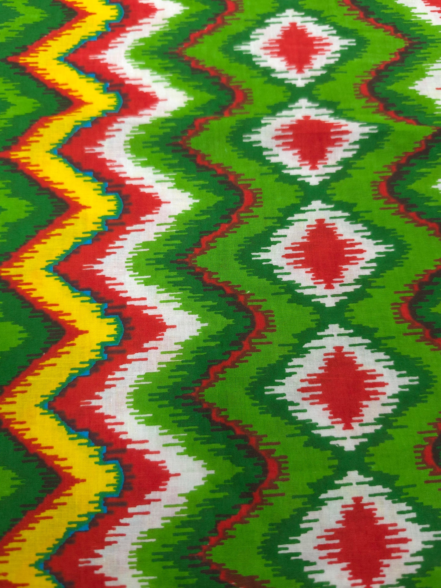 Green Ikat Print Cotton Fabric