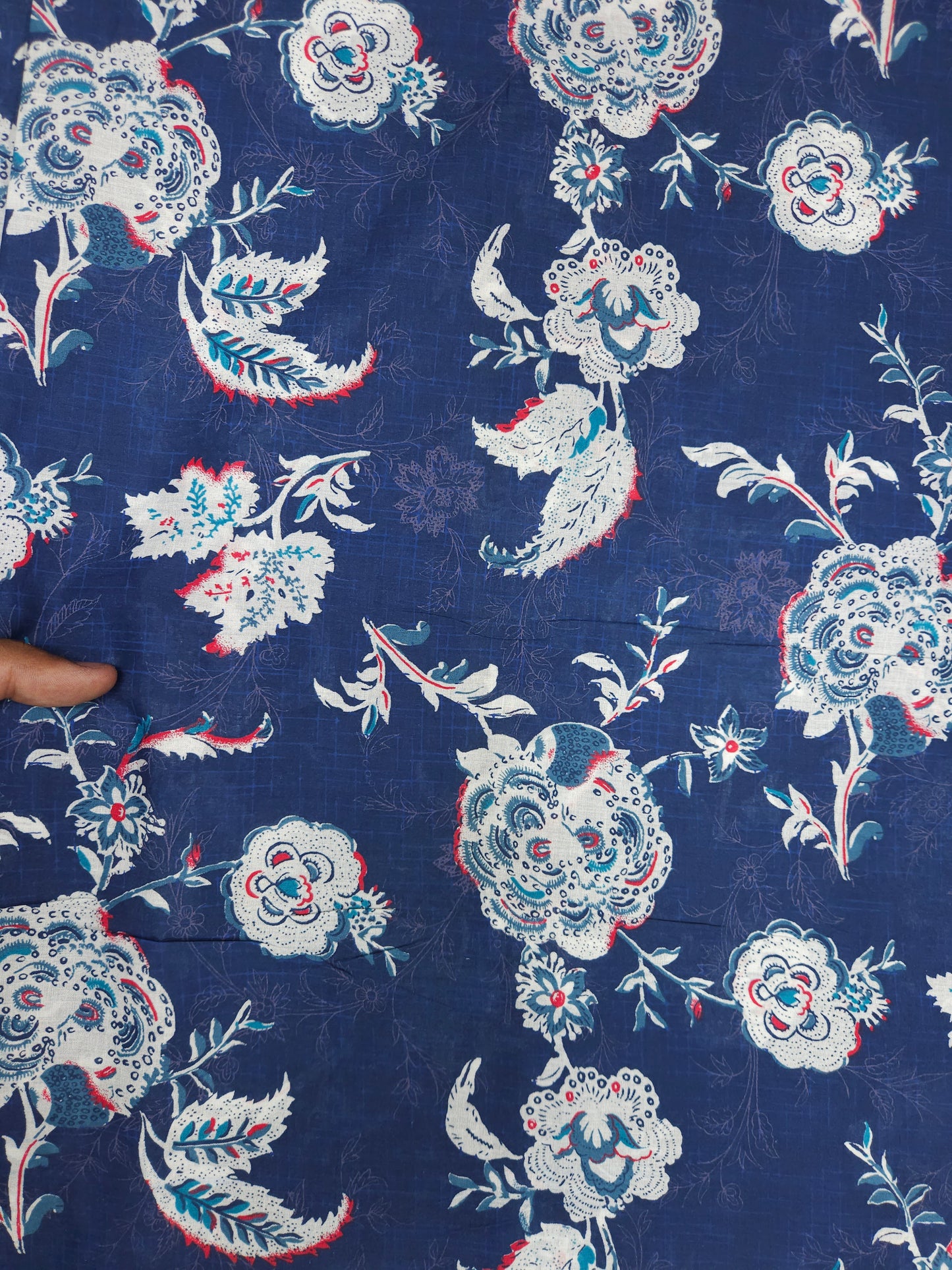 Blue Floral Printed Cotton Fabric