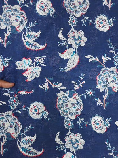 Blue Floral Printed Cotton Fabric