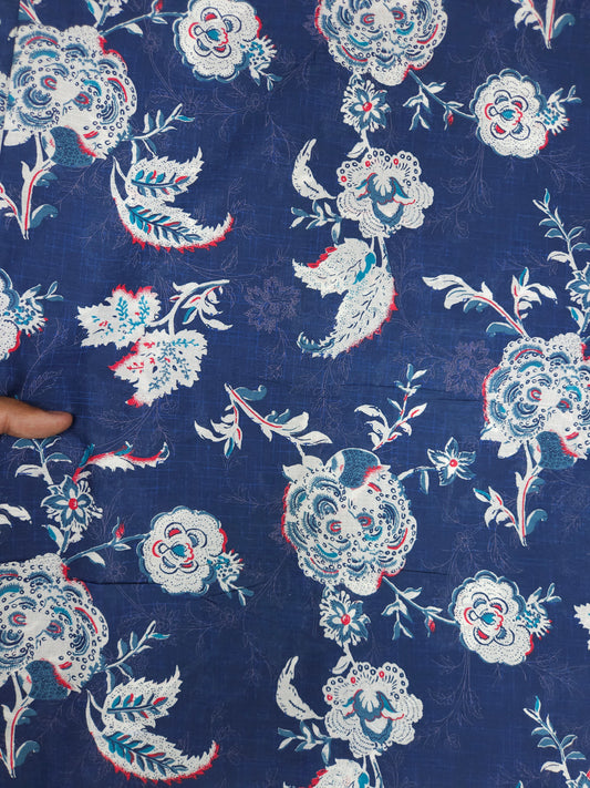 Blue Floral Printed Cotton Fabric