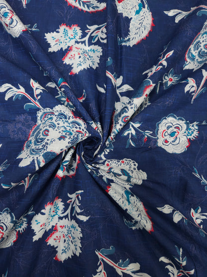 Blue Floral Printed Cotton Fabric
