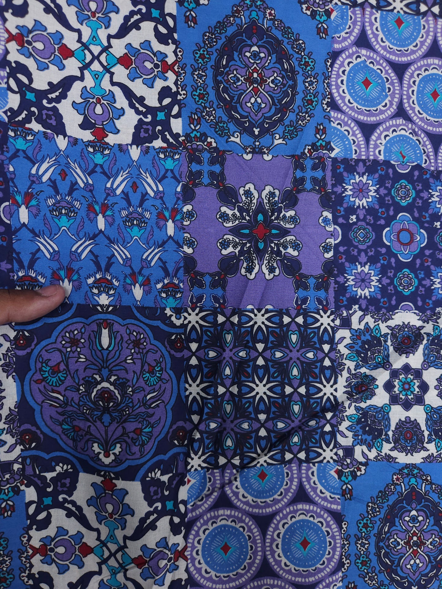 Blue Patchwork Printed Cotton Fabric