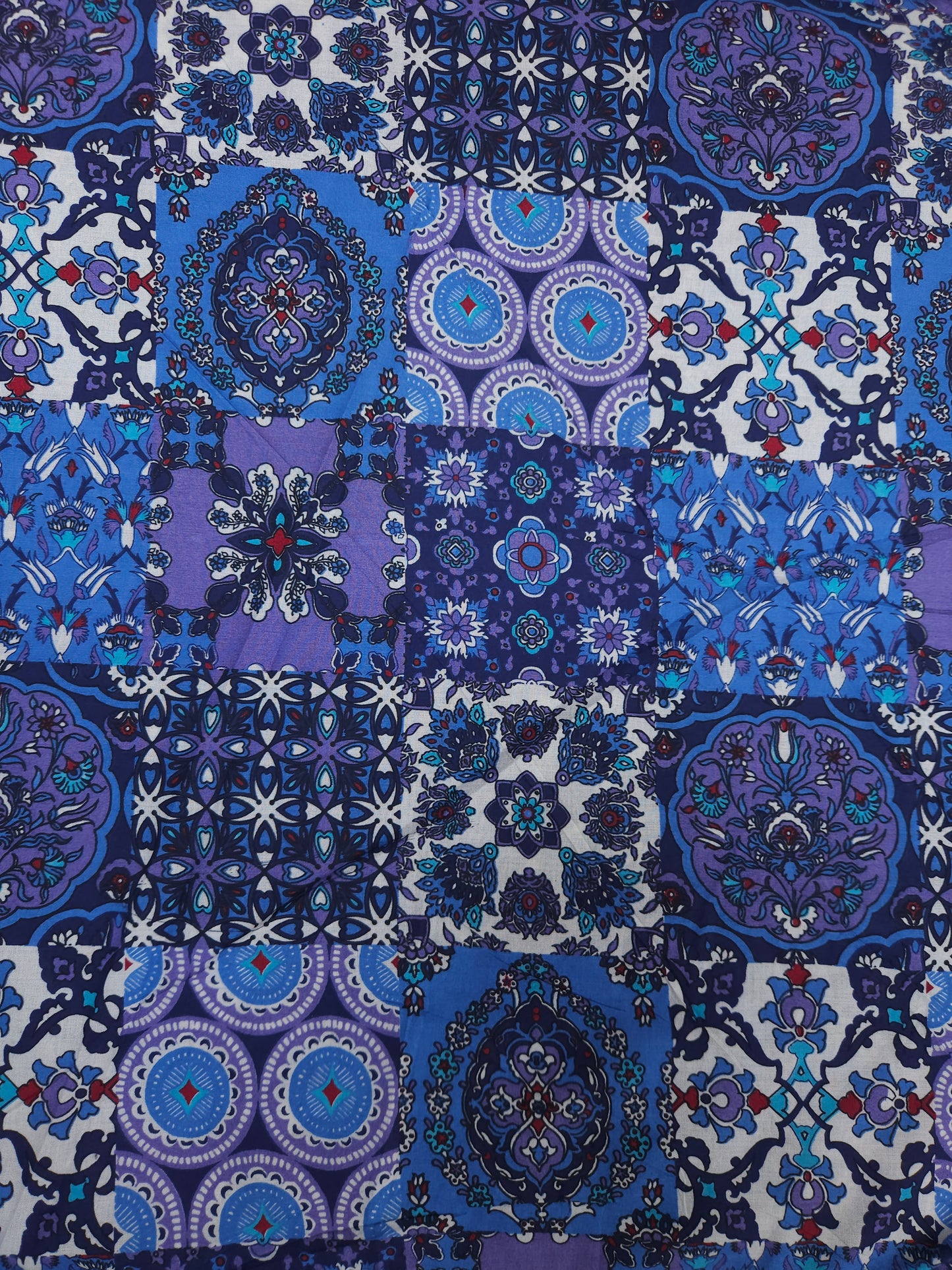 Blue Patchwork Printed Cotton Fabric