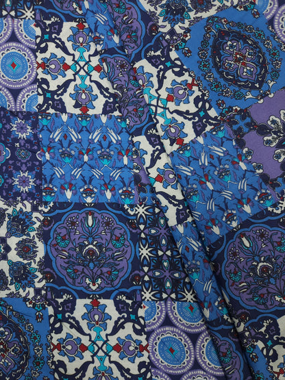 Blue Patchwork Printed Cotton Fabric