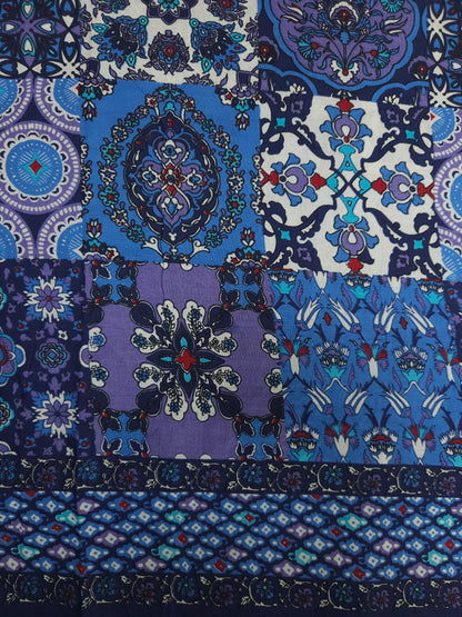 Blue Patchwork Printed Cotton Fabric