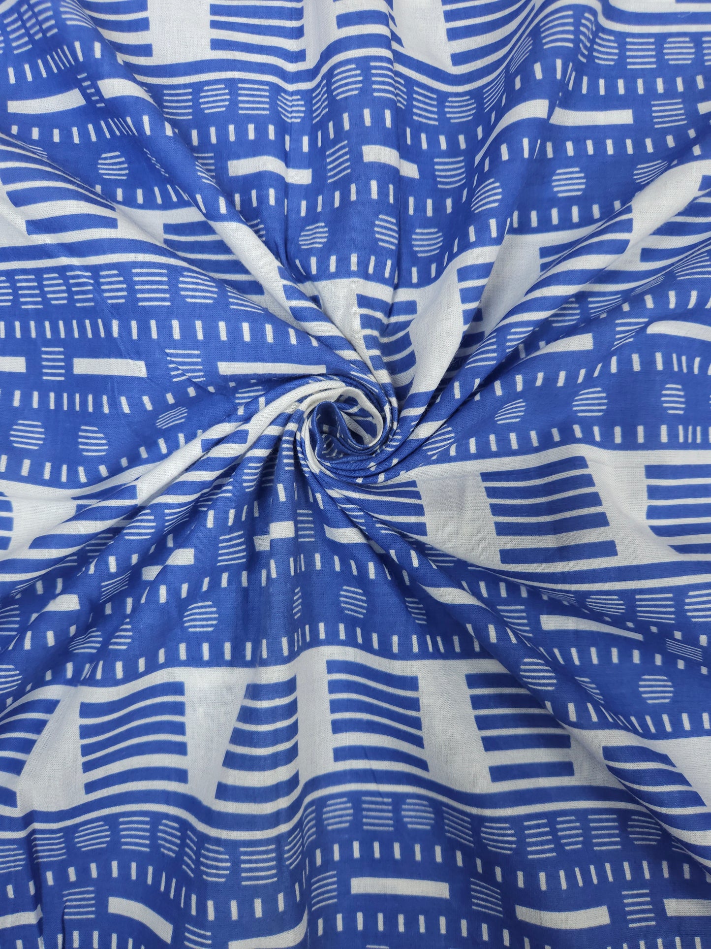 Blue Geometric Printed Cotton Fabric