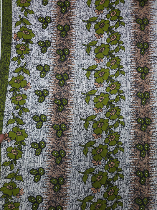 Olive Floral Printed Cotton Fabric