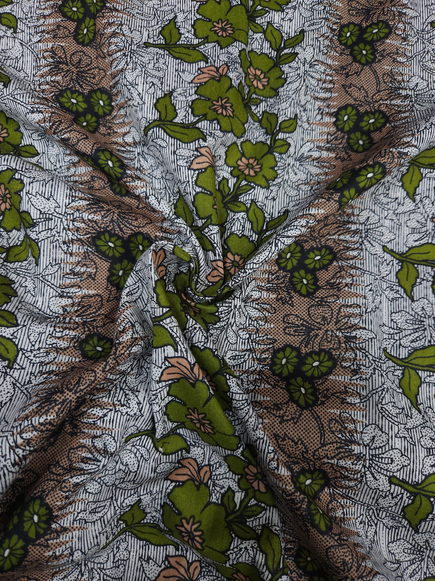 Olive Floral Printed Cotton Fabric