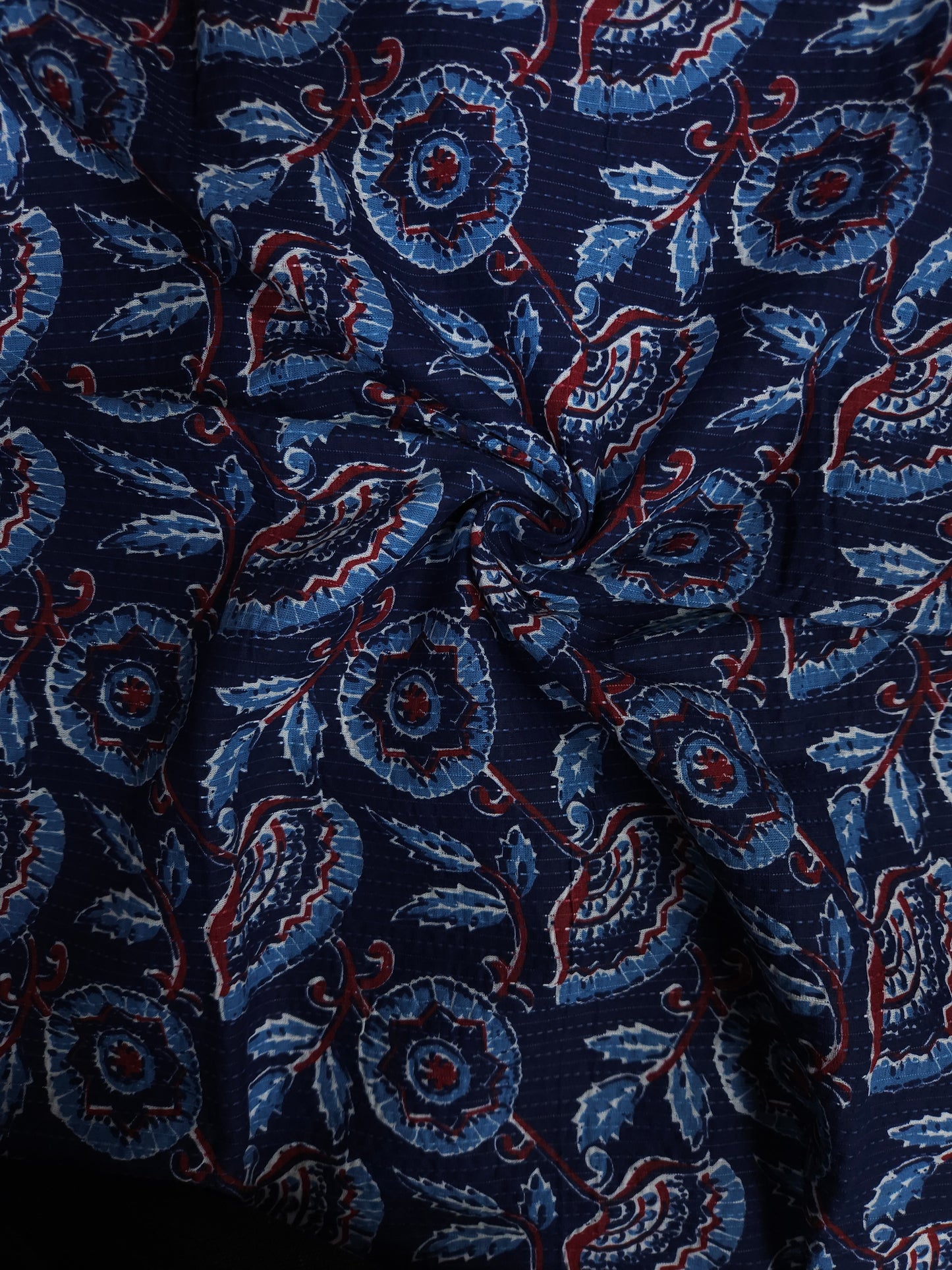 Navy Blue Heritage Paisley Kantha Cambric Cotton