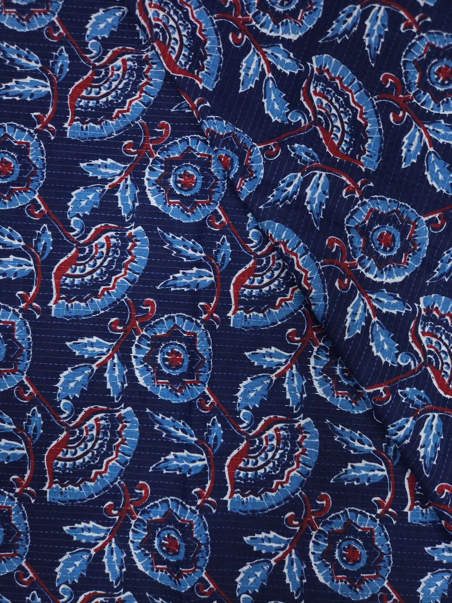 Navy Blue Heritage Paisley Kantha Cambric Cotton