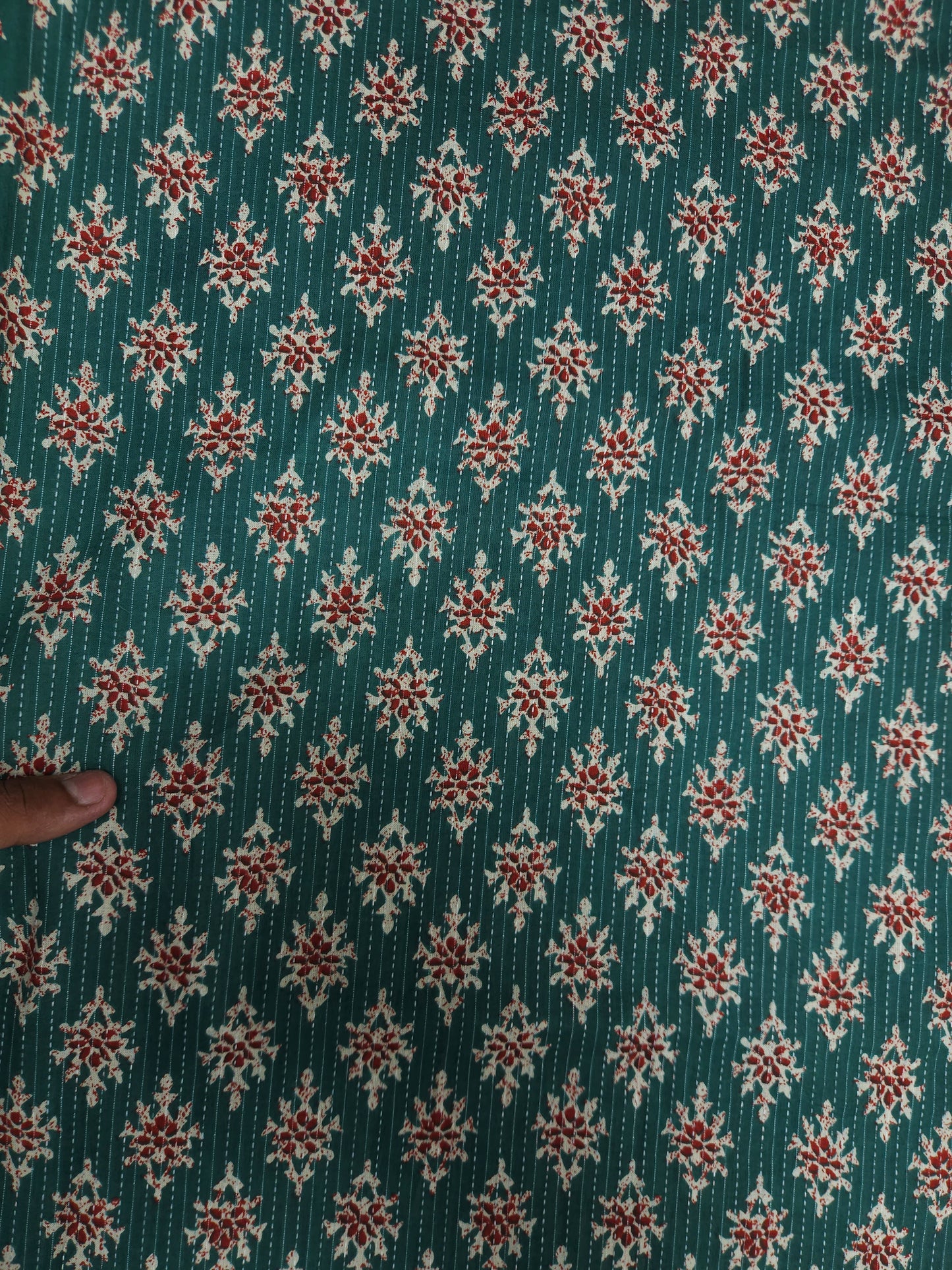 Froest Green Floral With Kantha Cambric Cotton