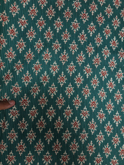 Froest Green Floral With Kantha Cambric Cotton