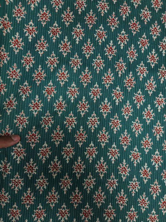 Bottle Green Floral Buti Cotton Suit Set