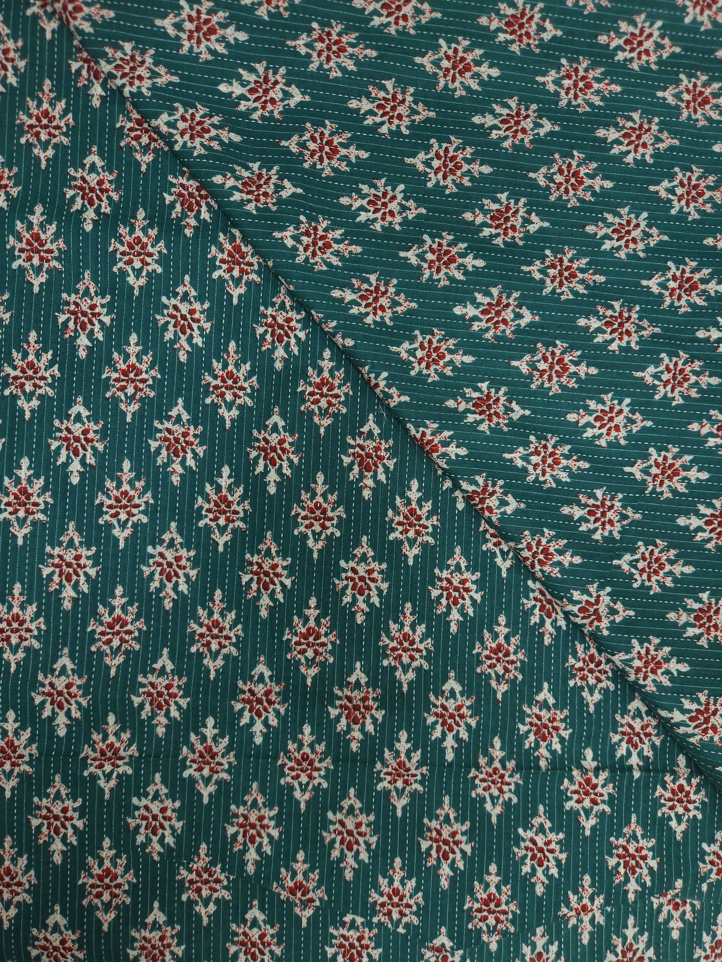 Froest Green Floral With Kantha Cambric Cotton