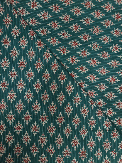 Froest Green Floral With Kantha Cambric Cotton