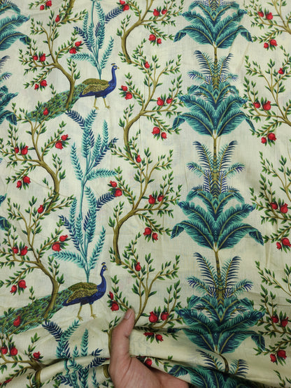 Peacock Garden Printed Cotton Fabric