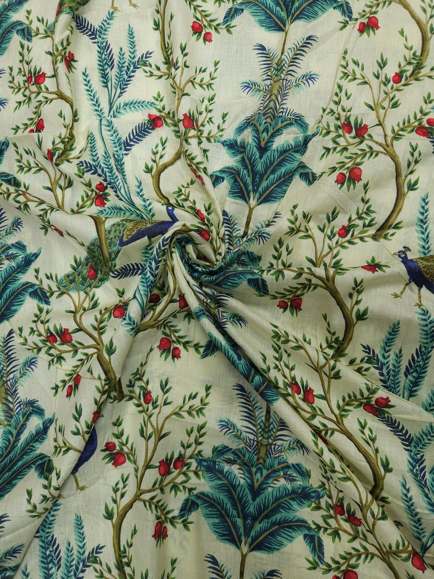 Peacock Garden Printed Cotton Fabric