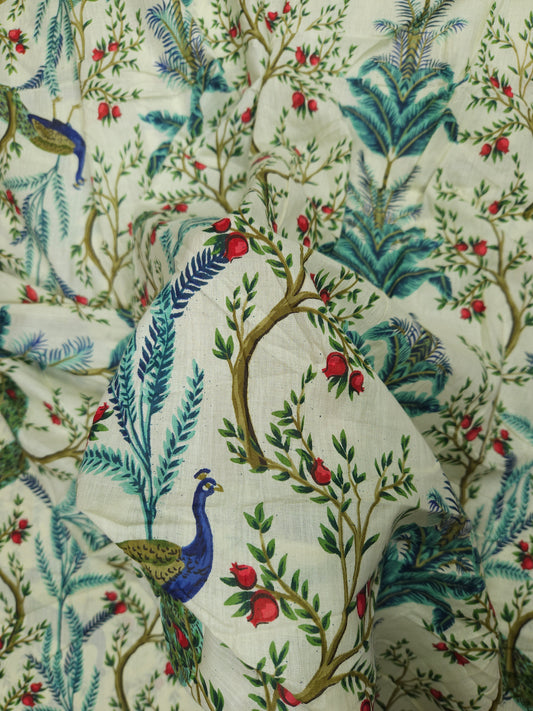 Peacock Garden Printed Cotton Fabric