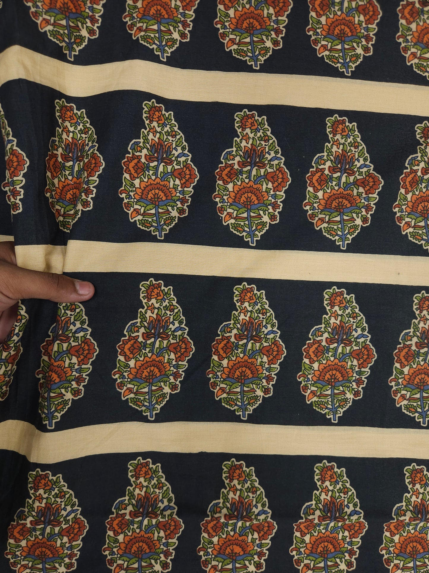 Black Floral Buta Printed Cotton Fabric