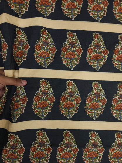 Black Floral Buta Printed Cotton Fabric