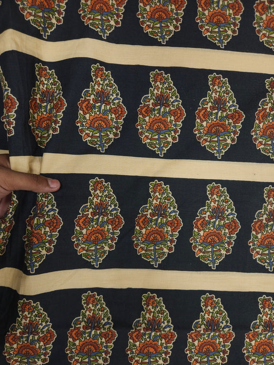 Black Floral Buta Printed Cotton Fabric