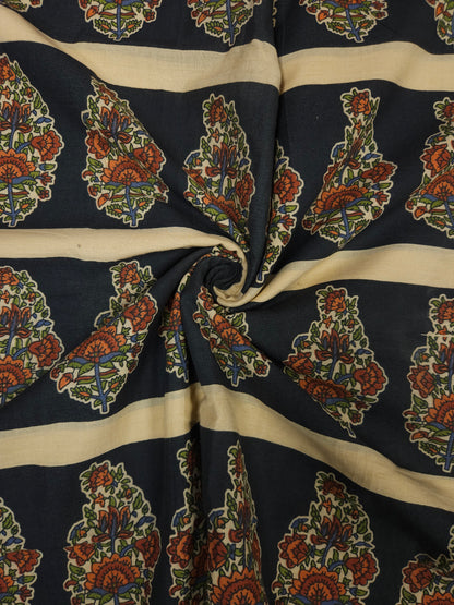 Black Floral Buta Printed Cotton Fabric