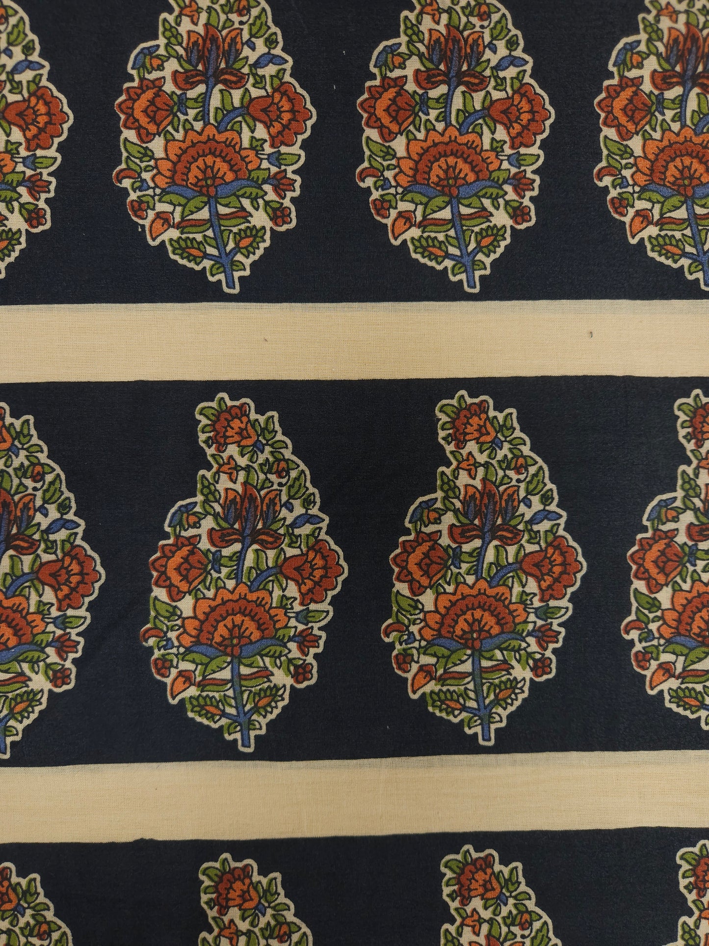 Black Floral Buta Printed Cotton Fabric
