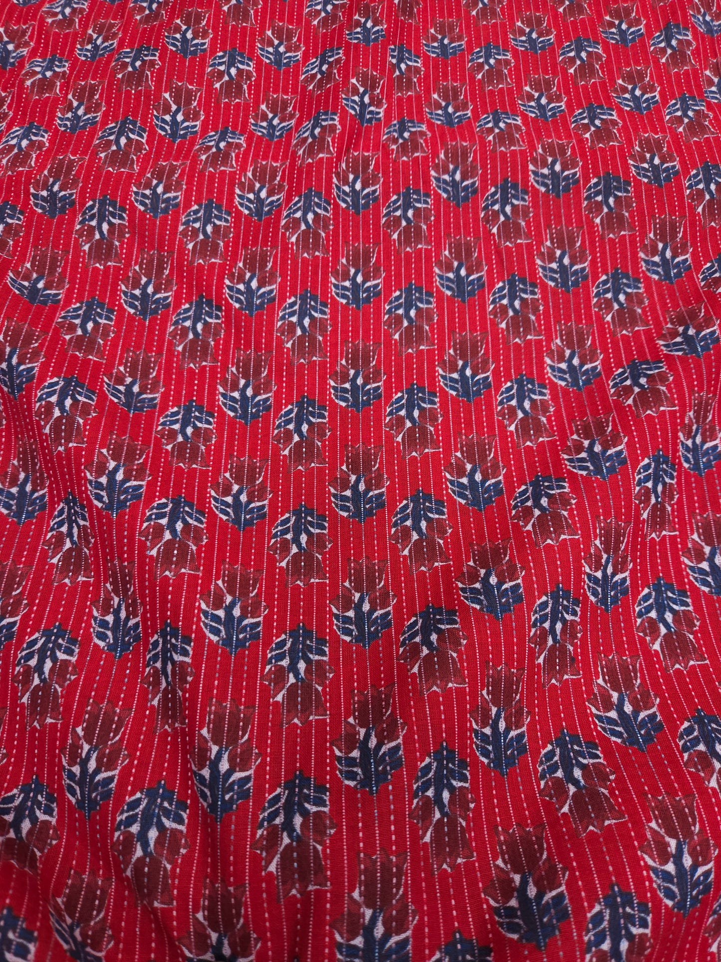 Crimson Floral Kantha Cambric Cotton