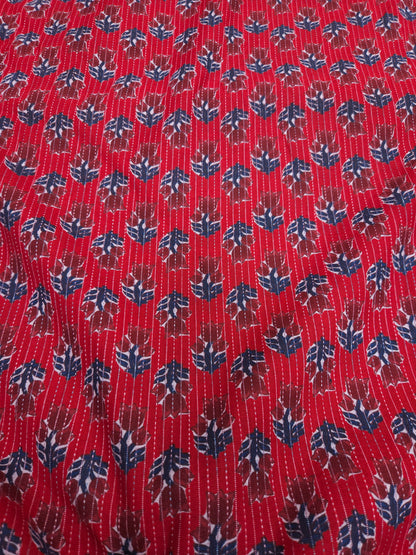 Crimson Floral Kantha Cambric Cotton