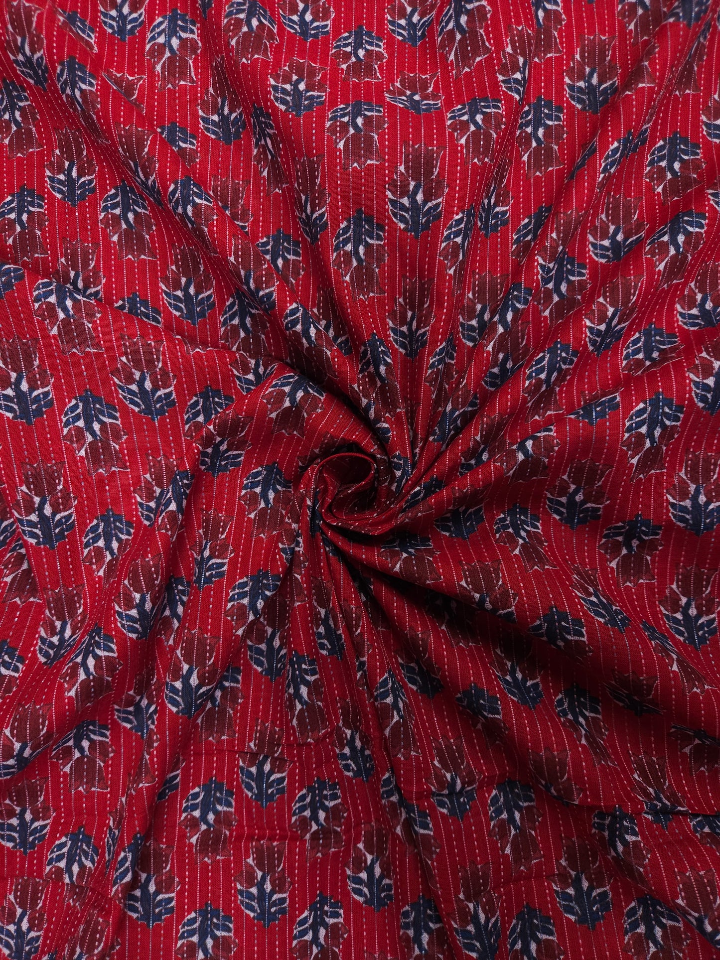 Crimson Floral Kantha Cambric Cotton