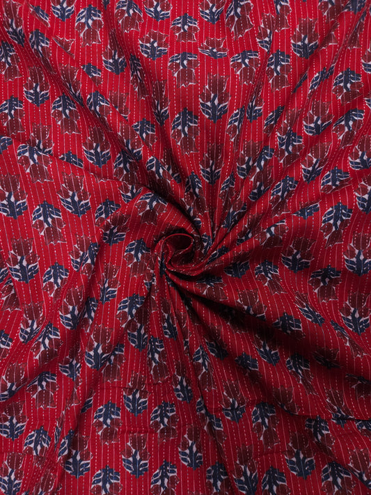 Crimson Floral Kantha Cambric Cotton