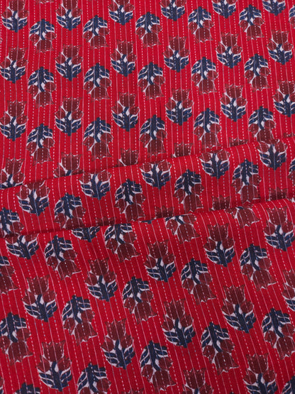 Crimson Floral Kantha Cambric Cotton
