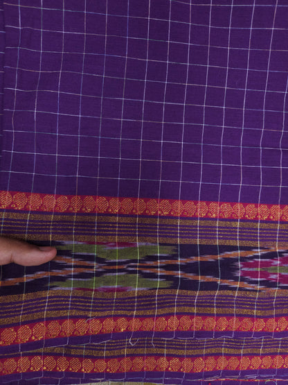 Purple Checked Cotton Fabric with Traditional Border