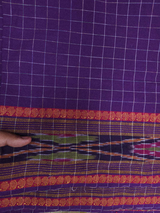 Purple Checked Cotton Fabric with Traditional Border