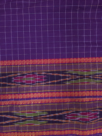 Purple Checked Cotton Fabric with Traditional Border