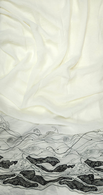 Imported Georgette Thread Work Fabric with Border