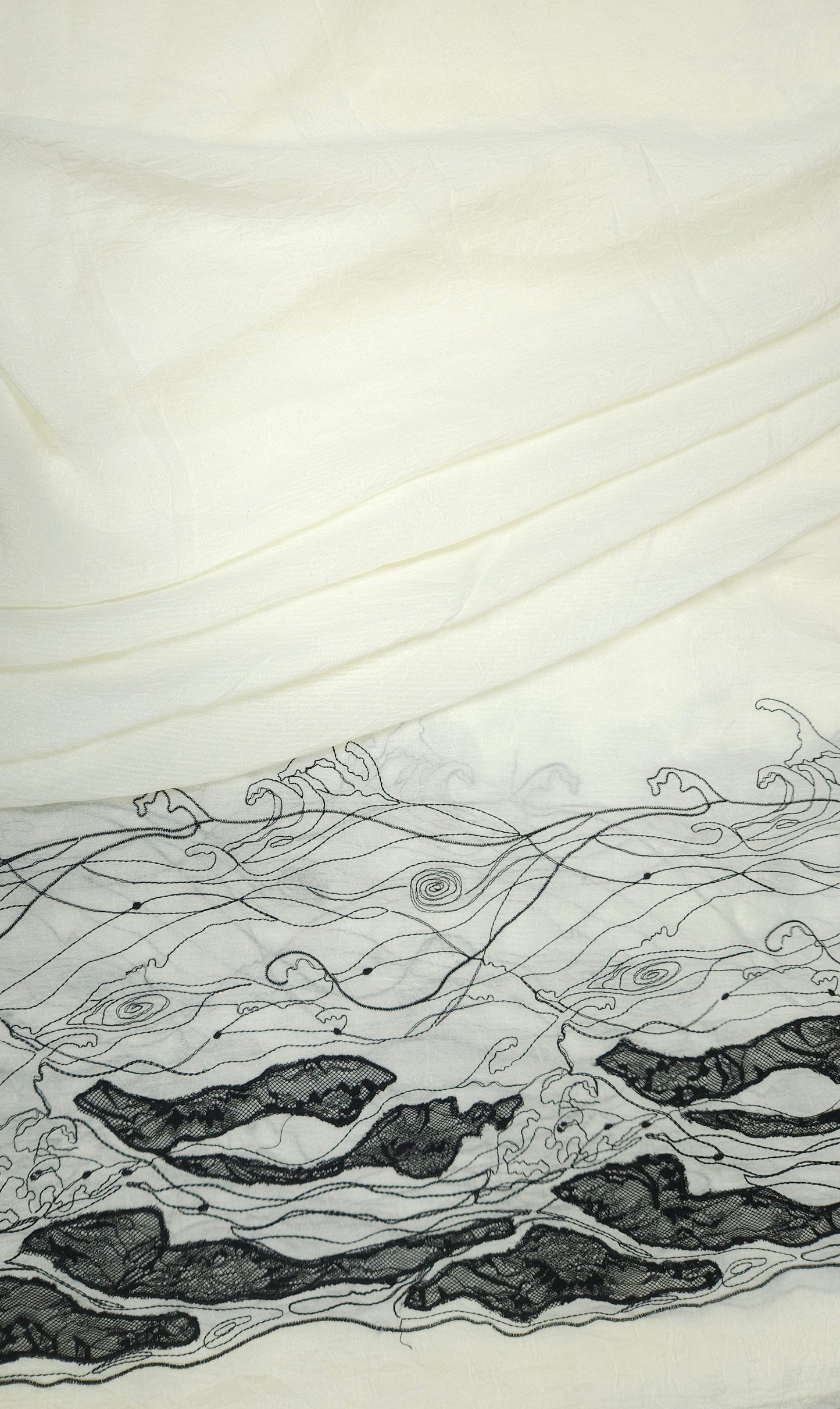 Imported Georgette Thread Work Fabric with Border