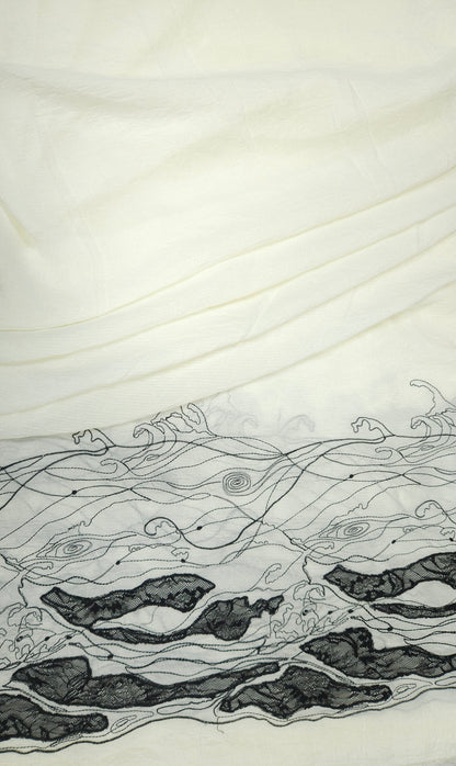 Imported Georgette Thread Work Fabric with Border