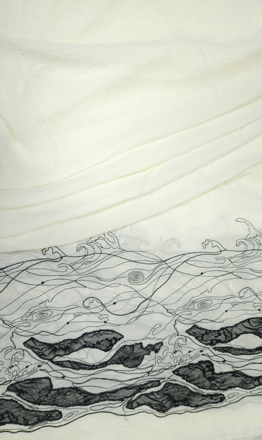 Imported Georgette Thread Work Fabric with Border