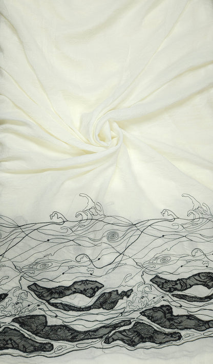 Imported Georgette Thread Work Fabric with Border