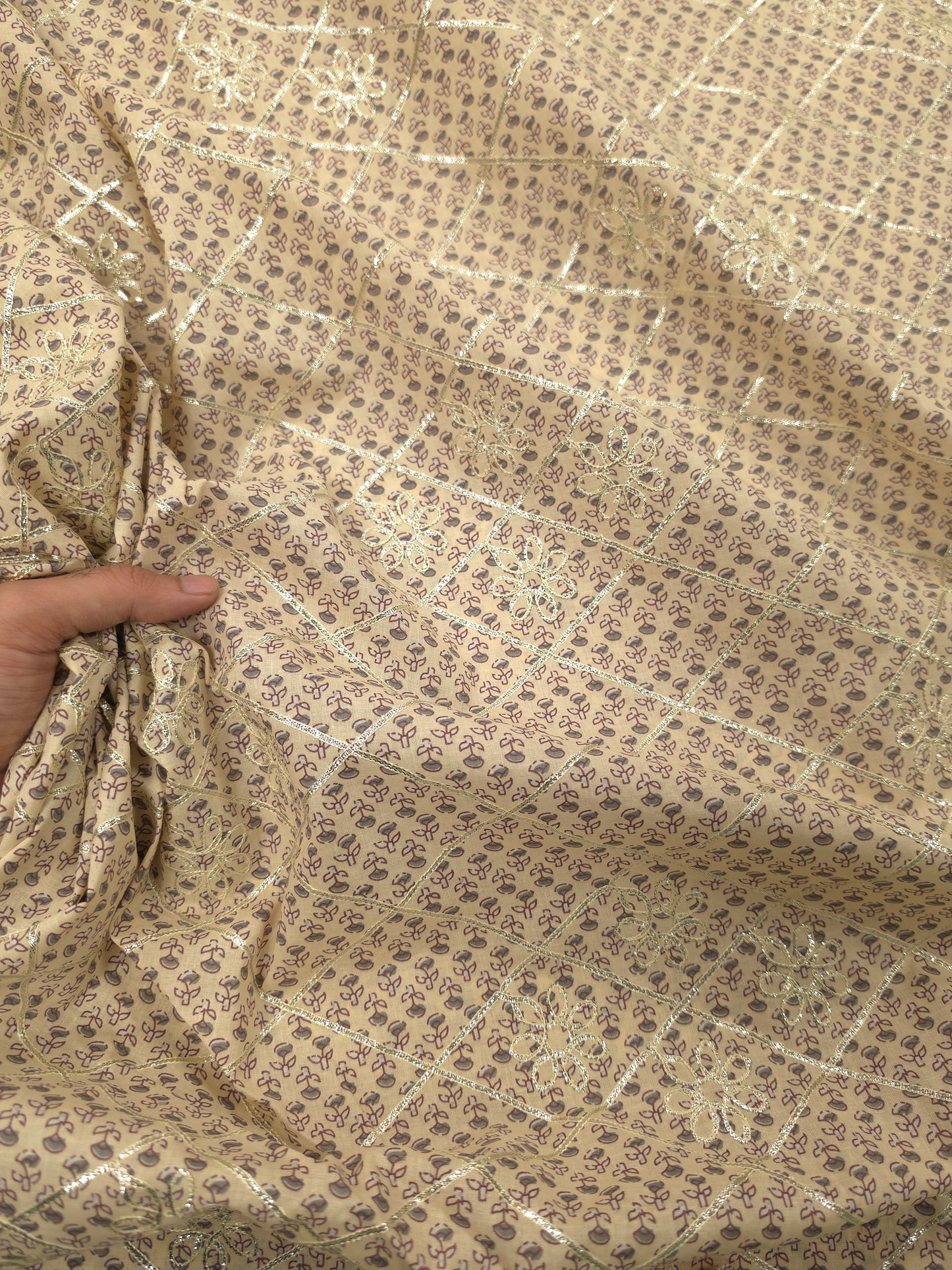 Premium Mul Cotton Fabric with Stitched Gota Patti Work – 60 Inch Width