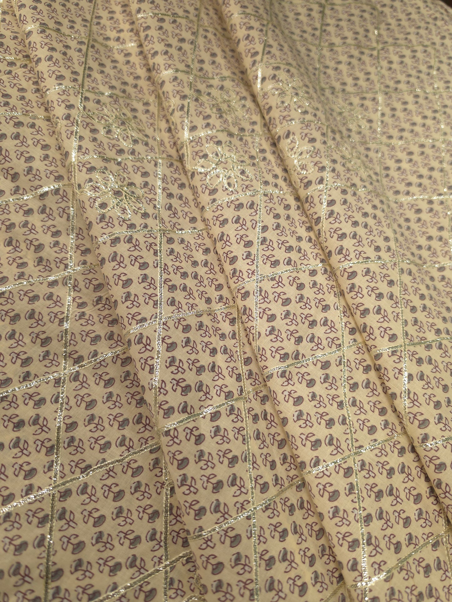 Premium Mul Cotton Fabric with Stitched Gota Patti Work – 60 Inch Width