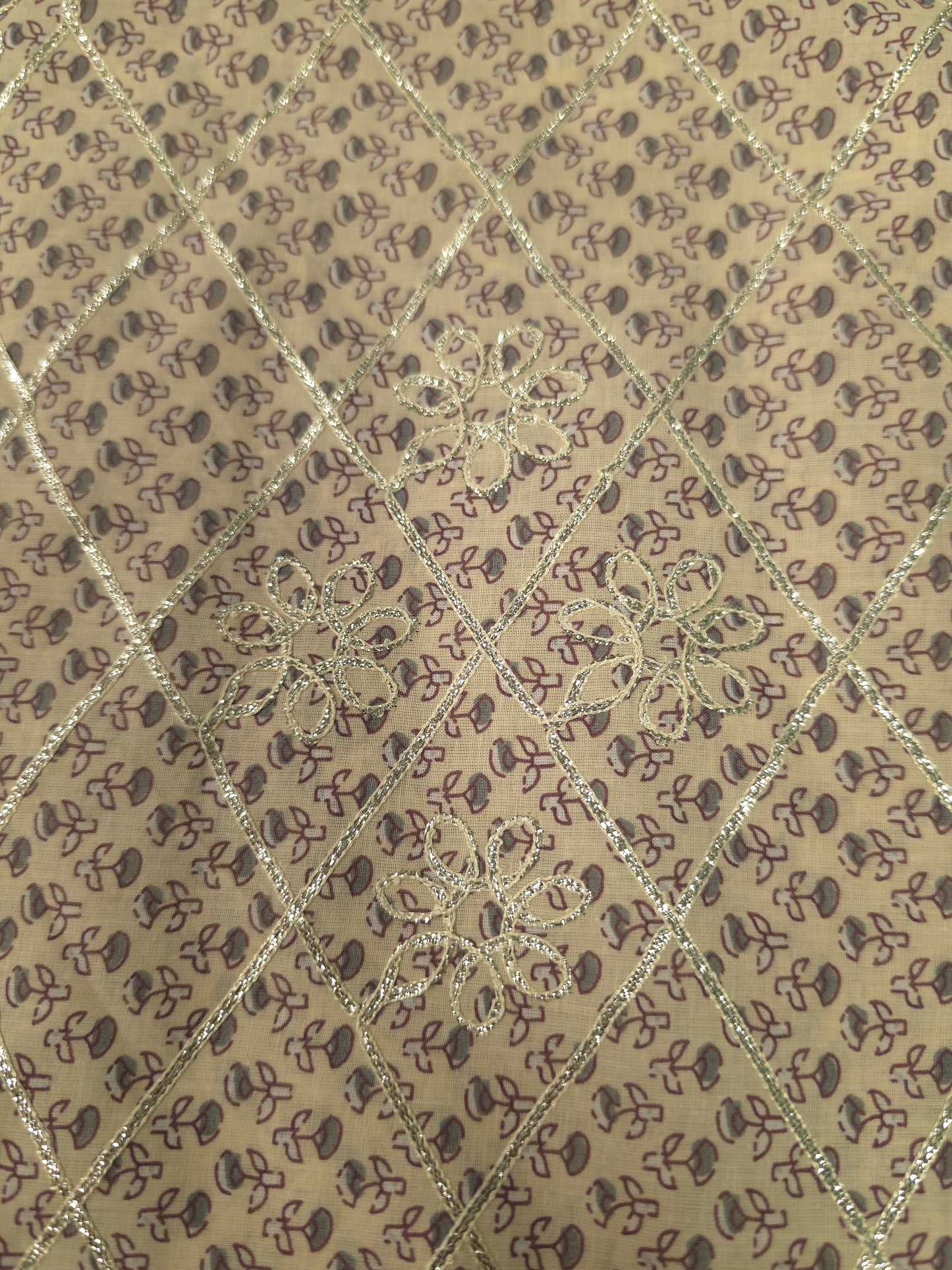 Premium Mul Cotton Fabric with Stitched Gota Patti Work – 60 Inch Width