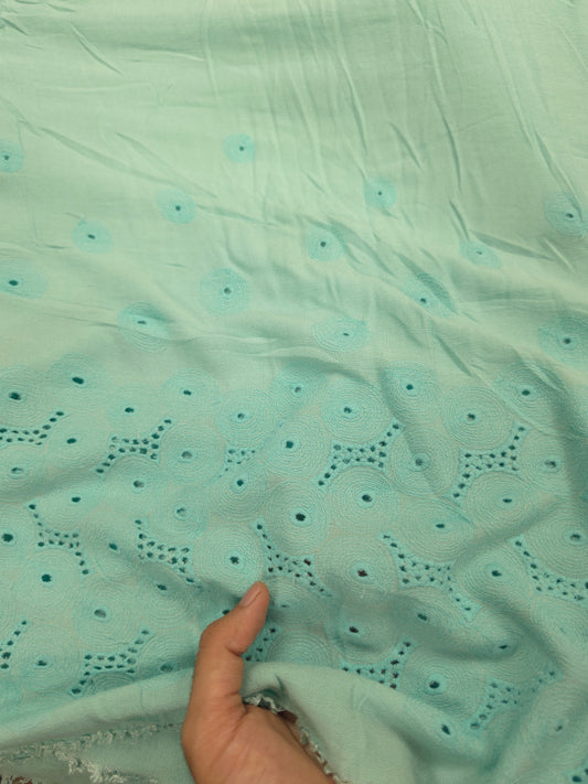 Mint Green Moss Rayon Chicken Embroidered Border Fabric – 60 Inch Wide