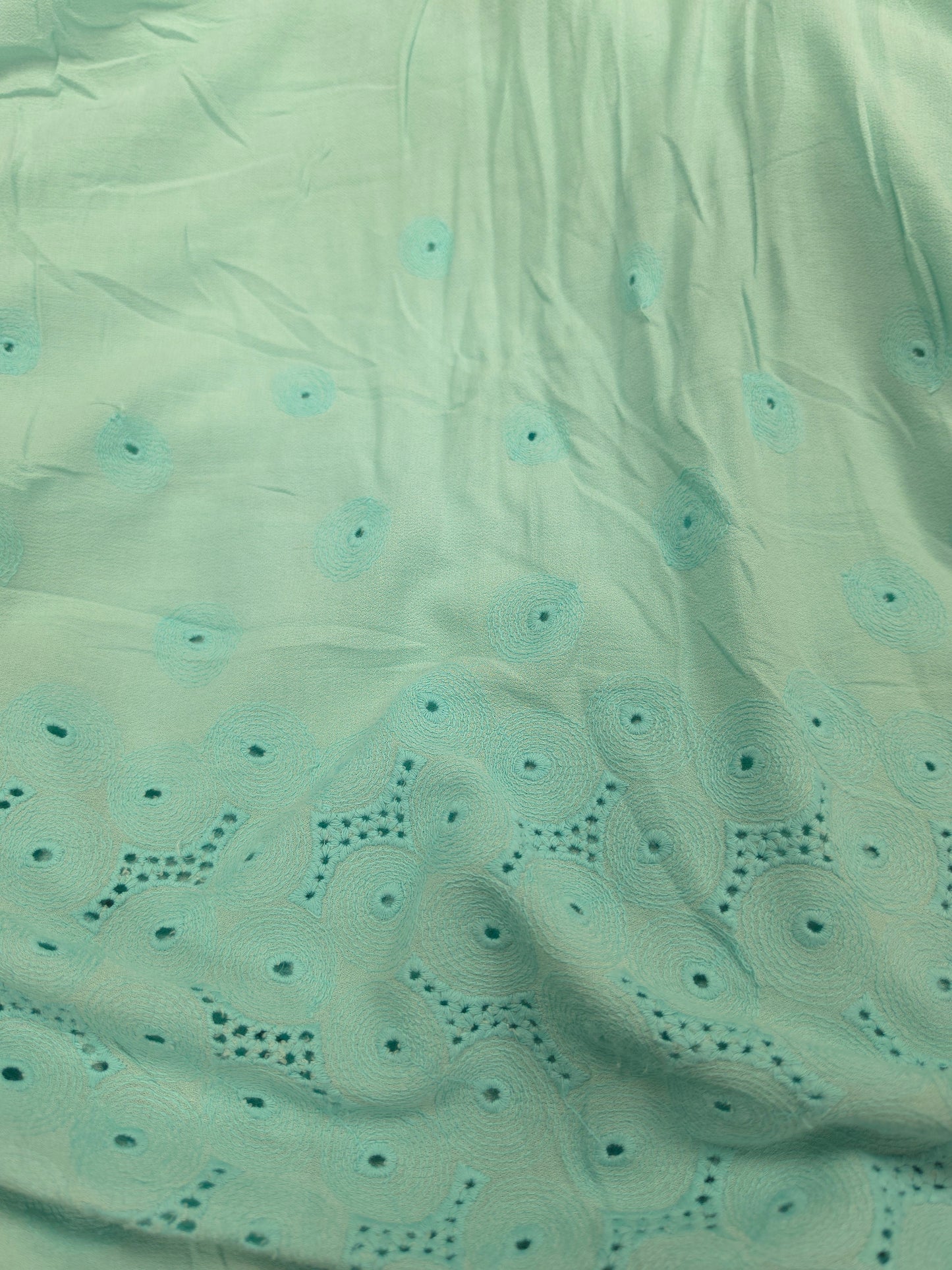Mint Green Moss Rayon Chicken Embroidered Border Fabric – 60 Inch Wide