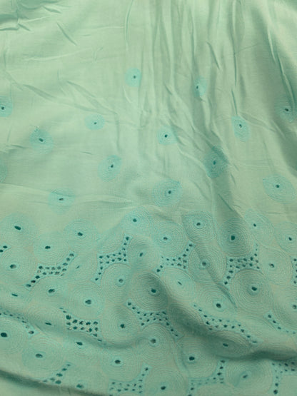Mint Green Moss Rayon Chicken Embroidered Border Fabric – 60 Inch Wide