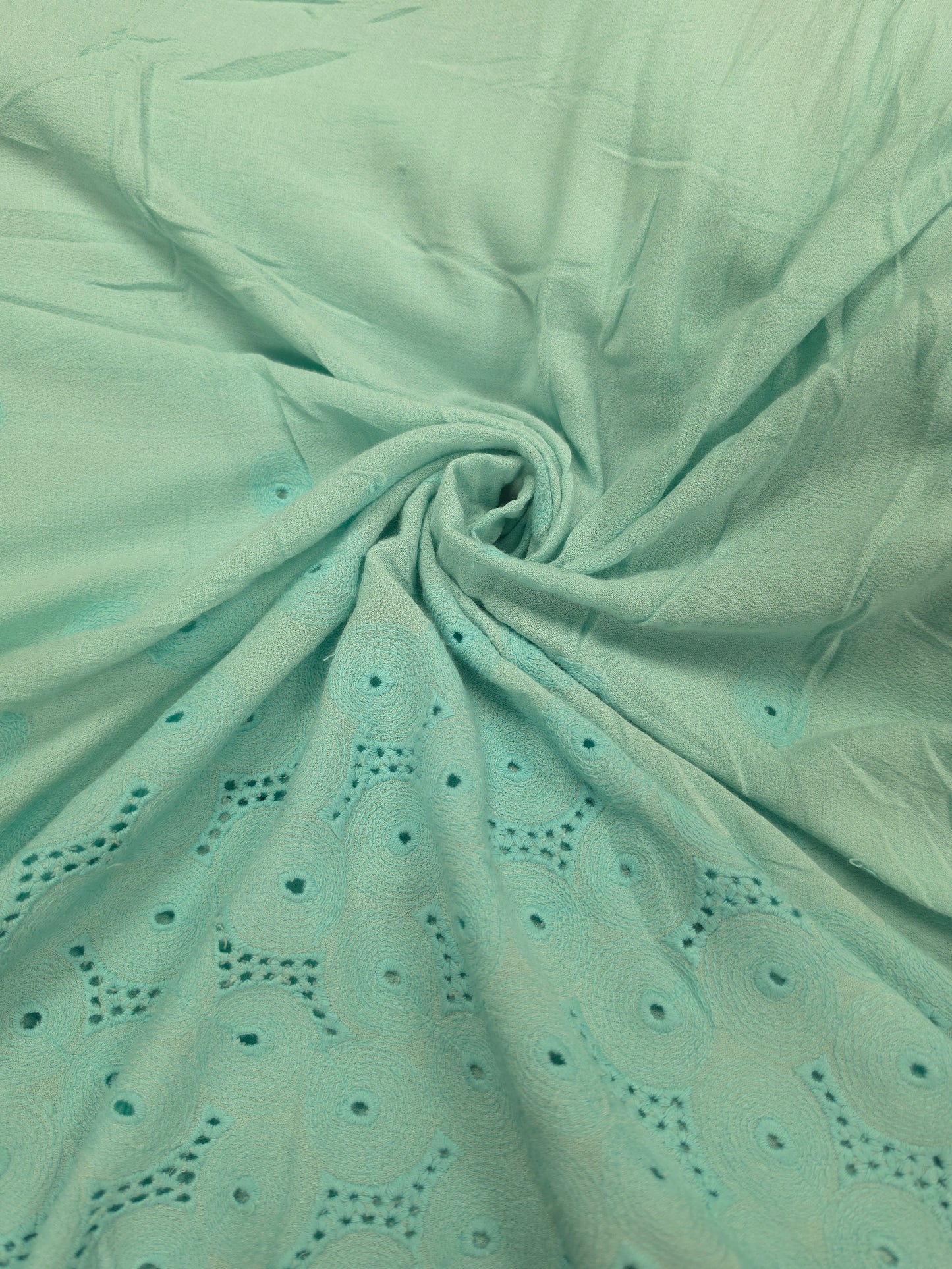 Mint Green Moss Rayon Chicken Embroidered Border Fabric – 60 Inch Wide