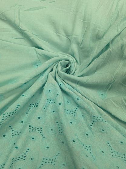 Mint Green Moss Rayon Chicken Embroidered Border Fabric – 60 Inch Wide