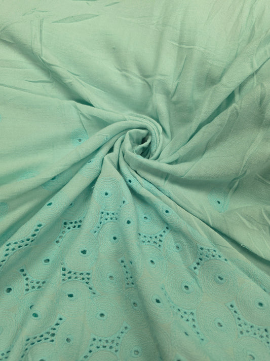 Mint Green Moss Rayon Chicken Embroidered Border Fabric – 60 Inch Wide